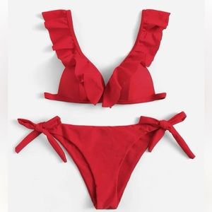 Shein Ruffle Plunge Tie Side Bikini Swimsuit